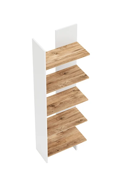 interGO Asimetrik Beş Raflı Kitaplık - Beyaz - Atlantik Çam - 6