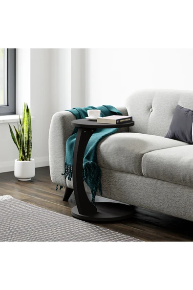 interGO Tekerlekli C Sehpa Koltuk Sehpası Yan Sehpa Zigon Sehpa Servis Sehpası - Siyah - 2