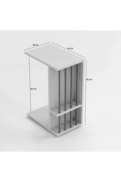 interGO Tekerlekli Yan Sehpa Koltuk Sehpası C Sehpa Zigon Sehpa Servis Sehpası - Beyaz - 3