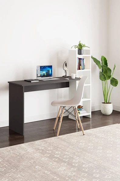 interGO Kitaplıklı Fonksiyonel Çalışma Masası - Antrasit Gri - Beyaz