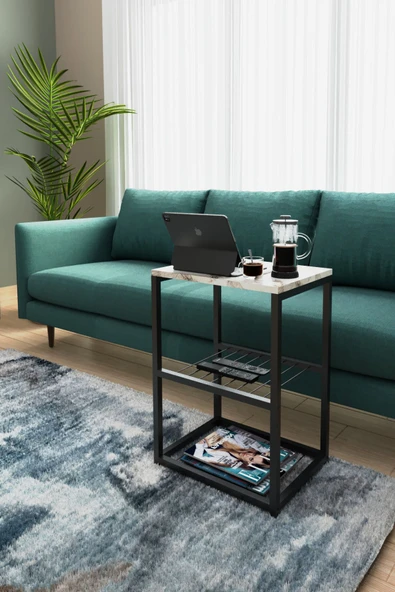 interGO Metal Ayaklı Dekoratif Tel Raflı Yan Sehpa - 6