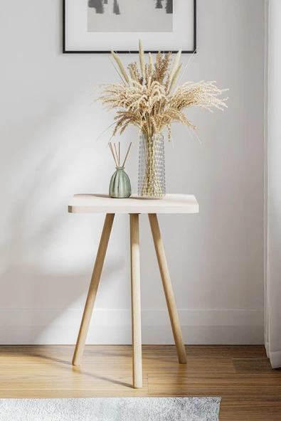 interGO Kare Yan Sehpa Ahşap Ayaklı Tekli Zigon Sehpa - 3