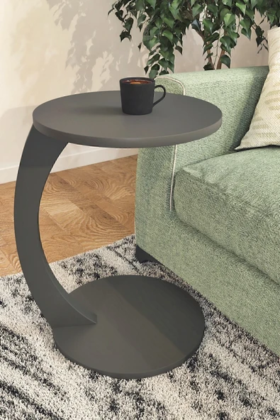 interGO Tekerlekli C Sehpa Koltuk Sehpası Yan Sehpa Zigon Sehpa Servis Sehpası - Antrasit Gri - 2