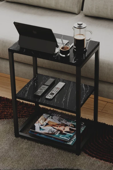 interGO Metal Ayaklı ve Ahşap Raflı Dekoratif Yan Sehpa - 7