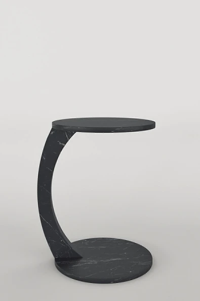 interGO Tekerlekli C Sehpa Koltuk Sehpası Yan Sehpa Zigon Sehpa Servis Sehpası - Siyah Mermer Desen - 8