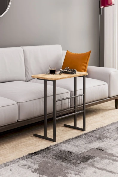 interGO Metal Ayaklı Laptop Sehpası Koltuk Sehpası Kahvaltı Masası Çalışma Sehpası - Atlantik Çam Desenli - Resim 4