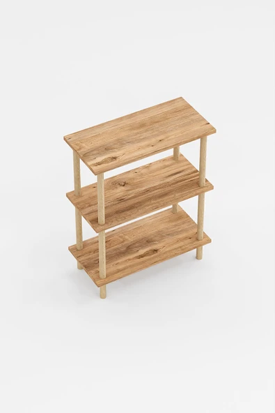 interGO Dekoratif 3 Raflı Ahşap Ayaklı Kitaplık Yan Sehpa - 6