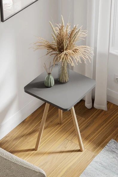 interGO Kare Yan Sehpa Ahşap Ayaklı Tekli Zigon Sehpa