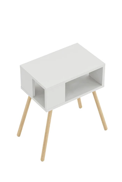 interGO Ahşap Ayaklı Dekoratif Raflı Komodin - Beyaz - 6