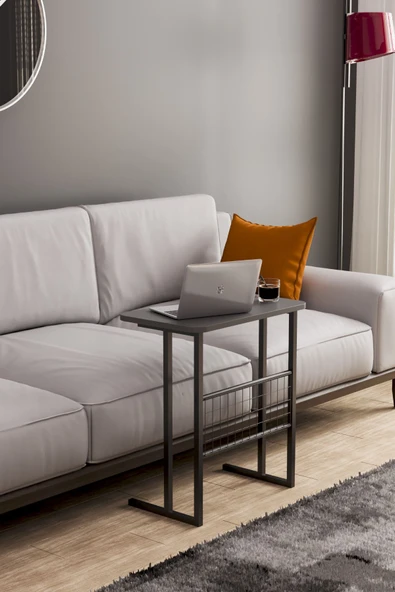 interGO Metal Ayaklı Laptop Sehpası Koltuk Sehpası Kahvaltı Masası Çalışma Sehpası - Koyu Gri - Resim 2