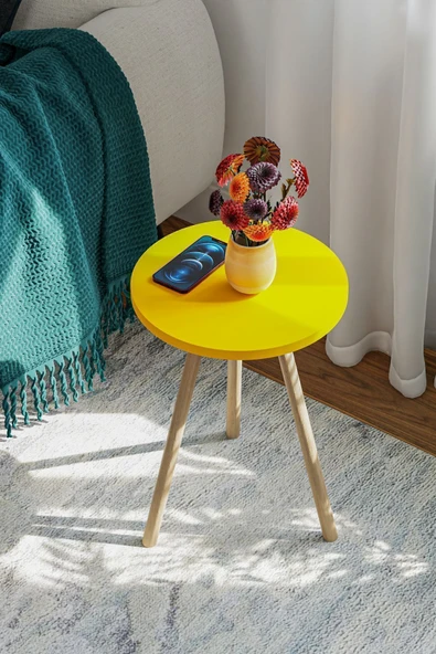 interGO Yuvarlak Yan Sehpa Ahşap Ayaklı Tekli Zigon Sehpa ürün görseli