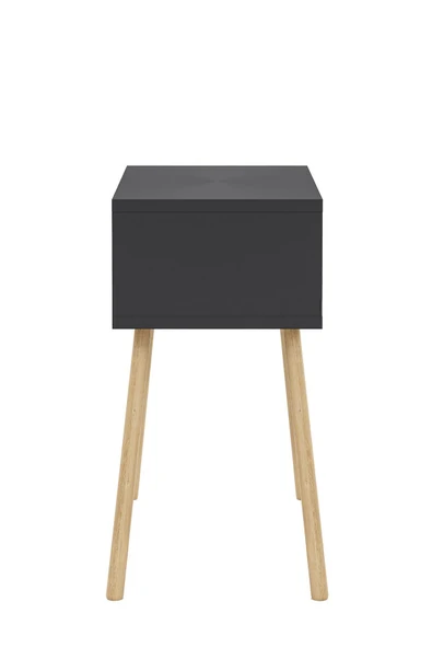 interGO Ahşap Ayaklı Raflı Komodin - Antrasit Gri - 8