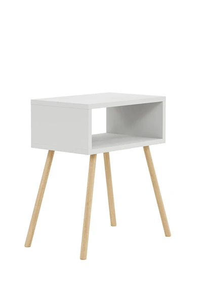 interGO Ahşap Ayaklı Raflı Komodin - Beyaz - 5