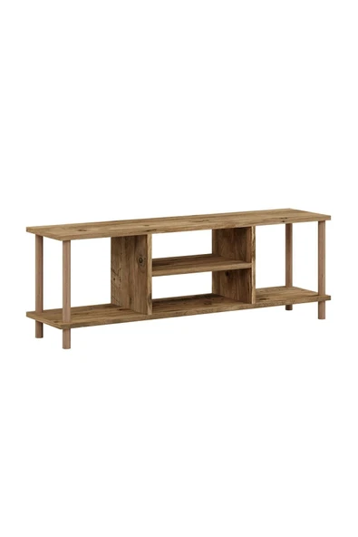 interGO Tv Sehpası Raflı Tv Ünitesi Televizyon Sehpası Ahşap Ayaklı Çam - 2