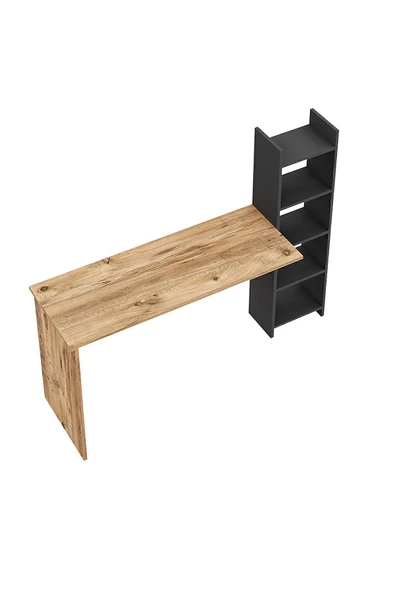 interGO Kitaplıklı Fonksiyonel Çalışma Masası - Atlantik Çam - Antrasit Gri - 6