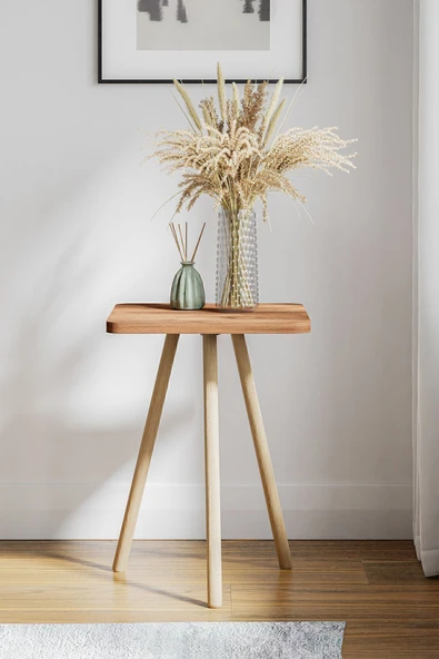 interGO Kare Yan Sehpa Ahşap Ayaklı Tekli Zigon Sehpa - 3