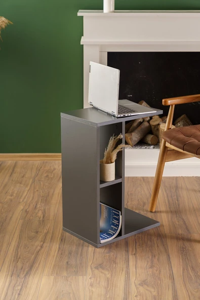 interGO Raflı Yan Sehpa Koltuk Sehpası C Sehpa Zigon Sehpa Servis Sehpası