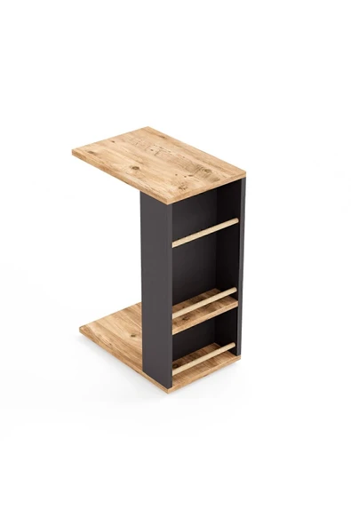 interGO Tekerlekli Yan Sehpa Rulo Havlu Takılabilir Koltuk Sehpası C Sehpa Zigon Sehpa - Atlantik Çam - Gri - Resim 4