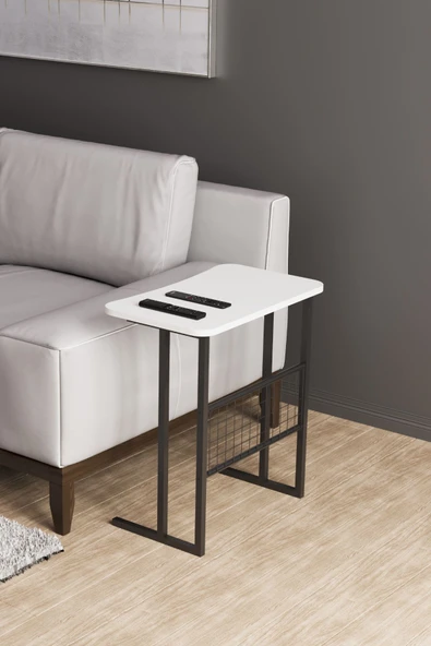 interGO Metal Ayaklı Laptop Sehpası Koltuk Sehpası Kahvaltı Masası Çalışma Sehpası - Beyaz - 7