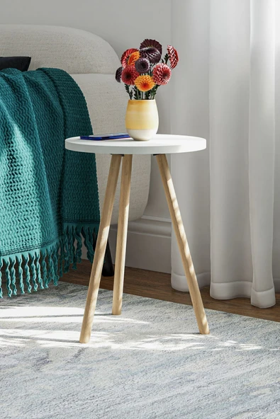 interGO Yuvarlak Yan Sehpa Ahşap Ayaklı Tekli Zigon Sehpa - 3