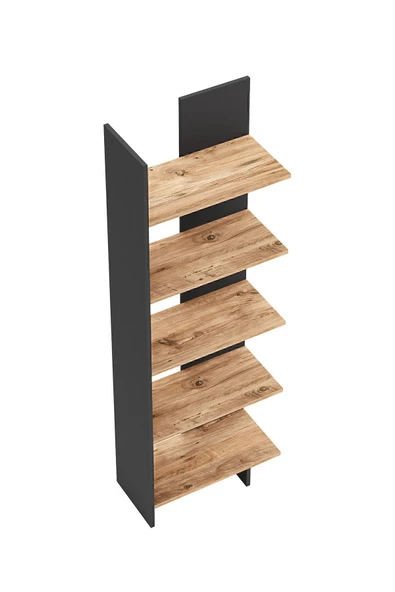 interGO Asimetrik Beş Raflı Kitaplık - Antrasit Gri - Atlantik Çam - 7