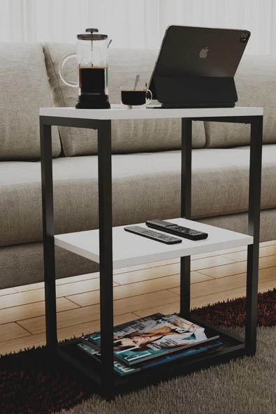 interGO Metal Ayaklı ve Ahşap Raflı Dekoratif Yan Sehpa - Resim 3