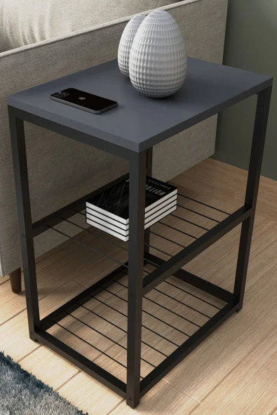 interGO Metal Ayaklı Dekoratif Tel Raflı Yan Sehpa