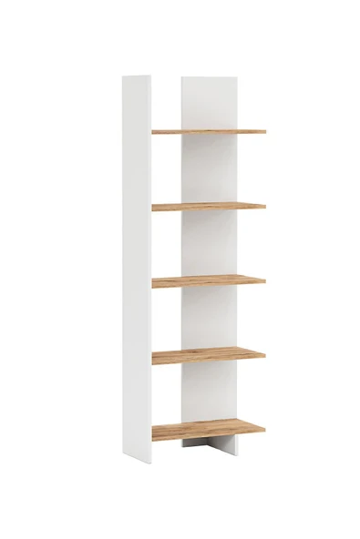 interGO Asimetrik Beş Raflı Kitaplık - Beyaz - Atlantik Çam - 5