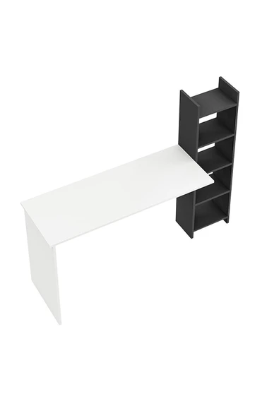 interGO Kitaplıklı Fonksiyonel Çalışma Masası - Beyaz - Antrasit Gri - 6