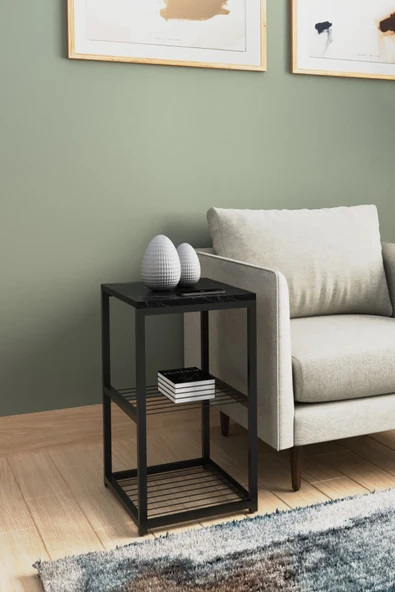 interGO Metal Ayaklı Dekoratif Tel Raflı Yan Sehpa - Resim 7