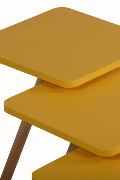 interGO Üçlü Zigon Sehpa Ahşap Ayaklı Kare Tasarım - Sarı - 5