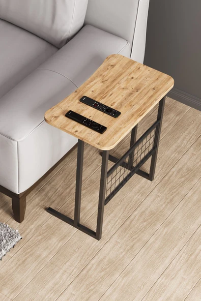 interGO Metal Ayaklı Laptop Sehpası Koltuk Sehpası Kahvaltı Masası Çalışma Sehpası - Atlantik Çam Desenli - Resim 8