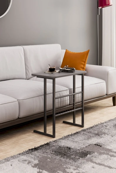 interGO Metal Ayaklı Laptop Sehpası Koltuk Sehpası Kahvaltı Masası Çalışma Sehpası - Koyu Gri - Resim 4