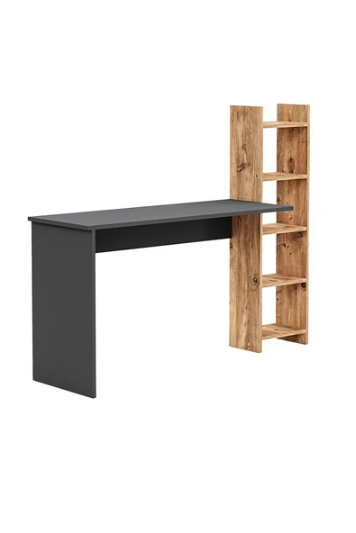 interGO Kitaplıklı Fonksiyonel Çalışma Masası - Antrasit Gri - Atlantik Çam - 5