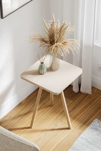 interGO Kare Yan Sehpa Ahşap Ayaklı Tekli Zigon Sehpa