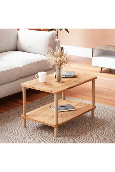 interGO Orta Sehpa Dikdörtgen Ahşap Ayaklı Iki Katlı Gazetelikli - Atlantik Çam