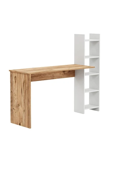 interGO Kitaplıklı Fonksiyonel Çalışma Masası - Atlantik Çam - Beyaz - 5