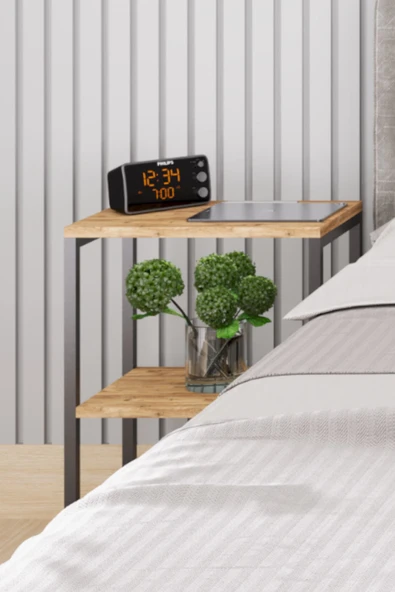 interGO Metal Ayaklı ve Ahşap Raflı Dekoratif Komodin - 5