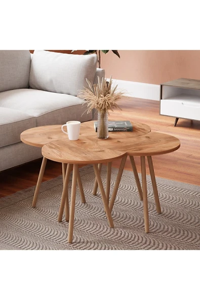 interGO Orta Sehpa Dörtlü Zigon Ahşap Ayaklı - Atlantik Çam ürün görseli