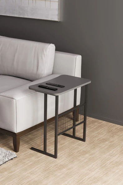 interGO Metal Ayaklı Laptop Sehpası Koltuk Sehpası Kahvaltı Masası Çalışma Sehpası - Koyu Gri - Resim 7