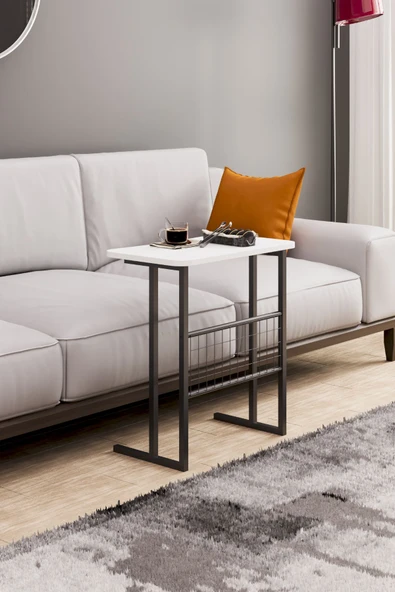 interGO Metal Ayaklı Laptop Sehpası Koltuk Sehpası Kahvaltı Masası Çalışma Sehpası - Beyaz - 4