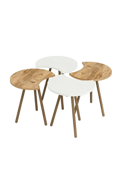 interGO Orta Sehpa Dörtlü Zigon Ahşap Ayaklı - Atlantik Çam Beyaz - Df41d01 - 2