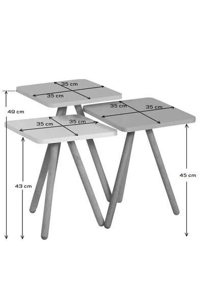 interGO Üçlü Zigon Sehpa Ahşap Ayaklı Kare Tasarım Krem Mermer Desenli - Resim 5