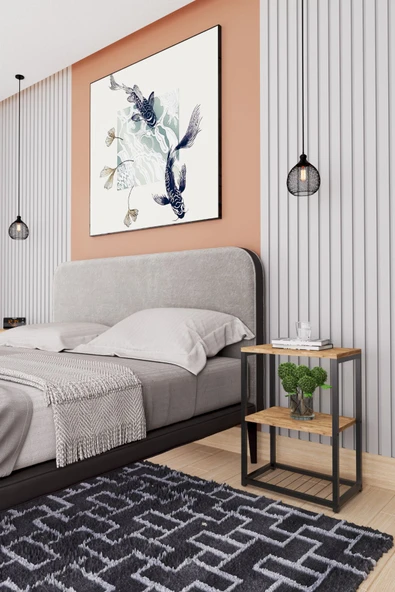 interGO Metal Ayaklı ve Ahşap Raflı Dekoratif Komodin - 6