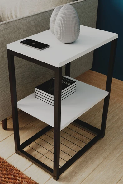 interGO Metal Ayaklı ve Ahşap Raflı Dekoratif Yan Sehpa ürün görseli