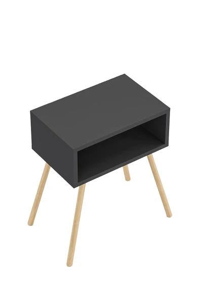 interGO Ahşap Ayaklı Raflı Komodin - Antrasit Gri - 5