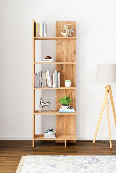interGO Asimetrik Beş Raflı Kitaplık - Atlantik Çam - 2