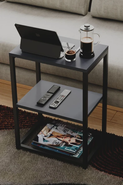 interGO Metal Ayaklı ve Ahşap Raflı Dekoratif Yan Sehpa - 7