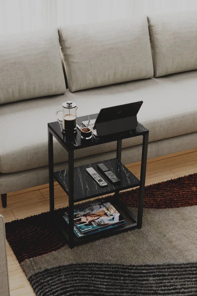 interGO Metal Ayaklı ve Ahşap Raflı Dekoratif Yan Sehpa - 4