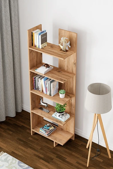 interGO Asimetrik Beş Raflı Kitaplık - Atlantik Çam - 3